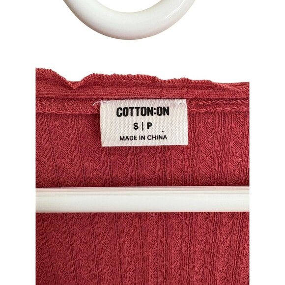 COTTON:ON Button Front Gauzey Ribbed Short Sleeve Cardi Tee in Red Size Small - Picture 5 of 10